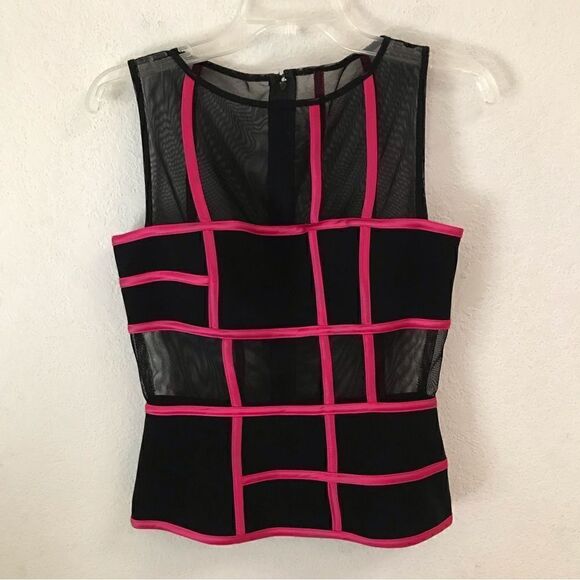 JS Collections retro 60’s look sheer mesh color block sleeveless blouse 4 - Picture 2 of 9